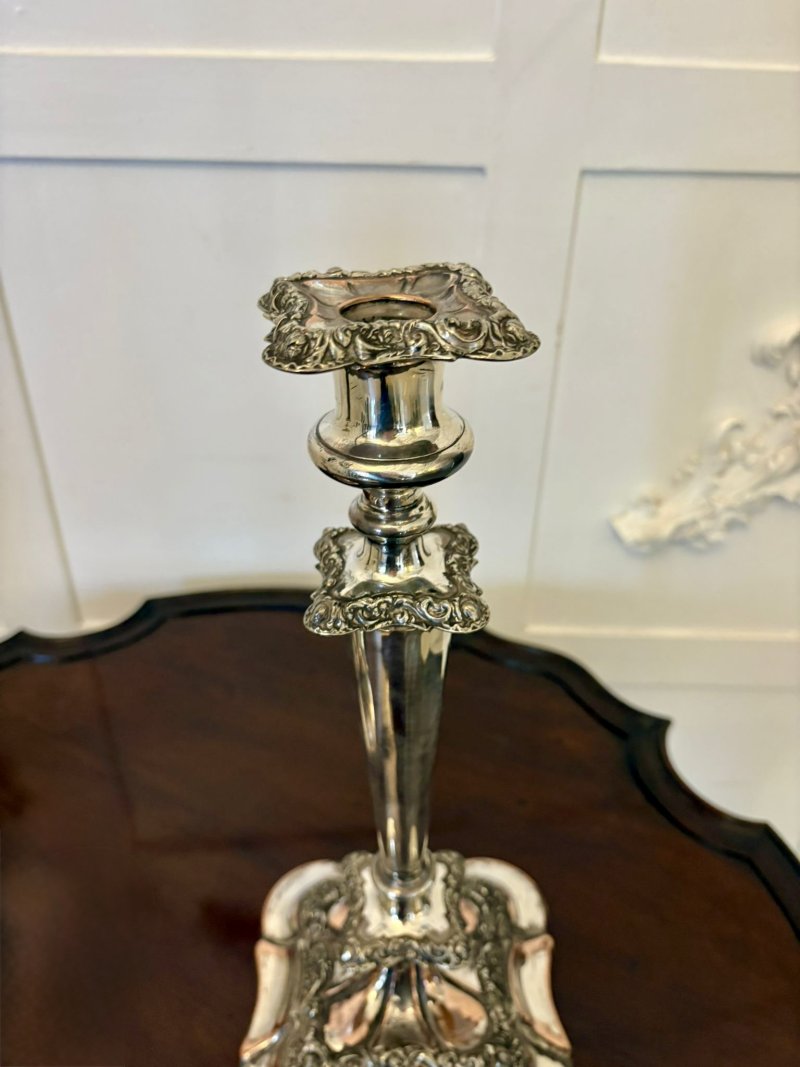 Antique Quality Pair of Tall Silver-Plated Candlesticks